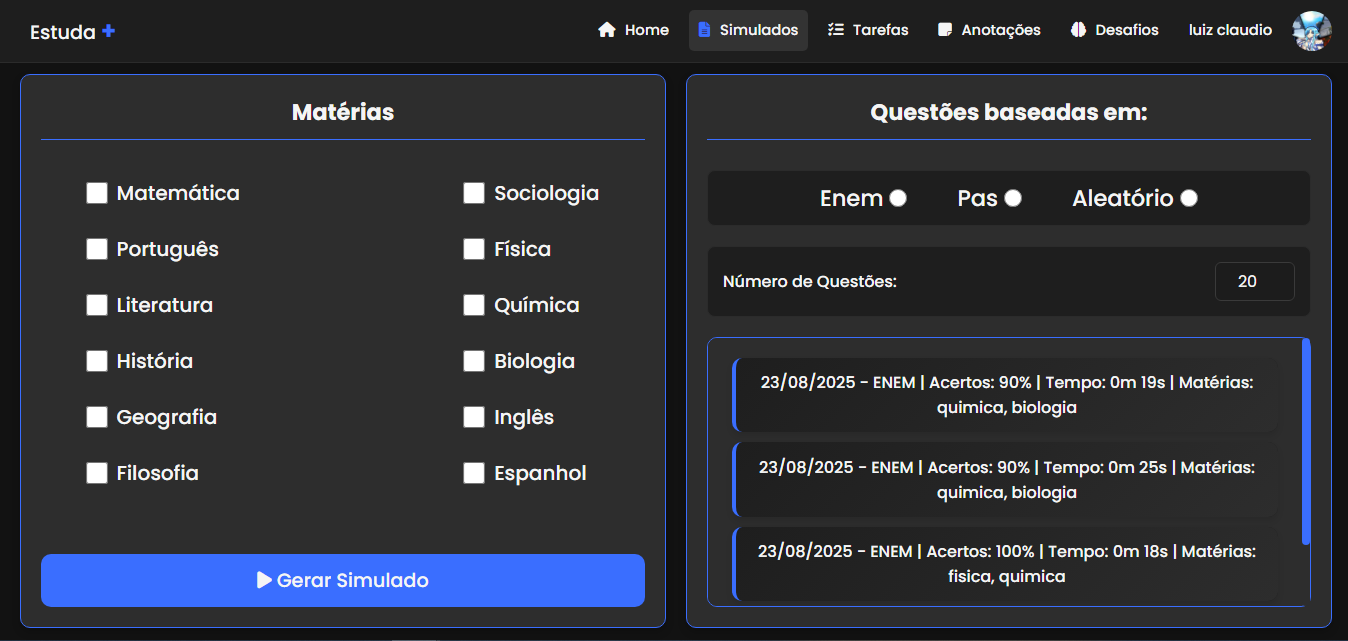 Simulados personalizados
